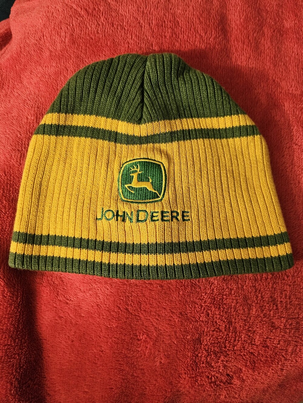 John Deere Tractor Logo KIDS YOUTH Size Striped Winter Beanie Skull Hat Cap